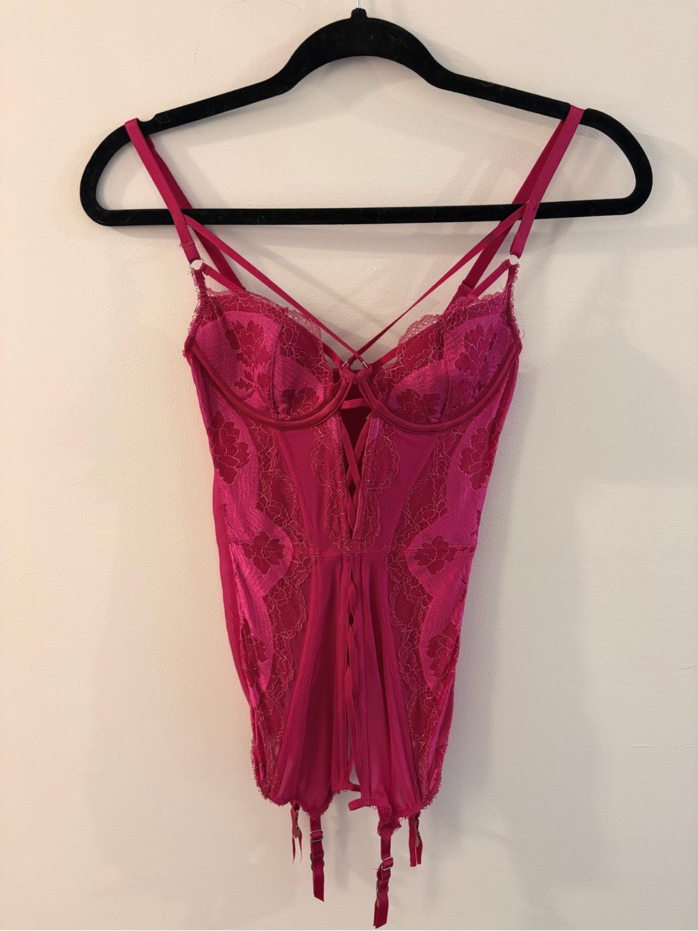 Victoria's Secret Hot Pink Lace Bustier Chemise